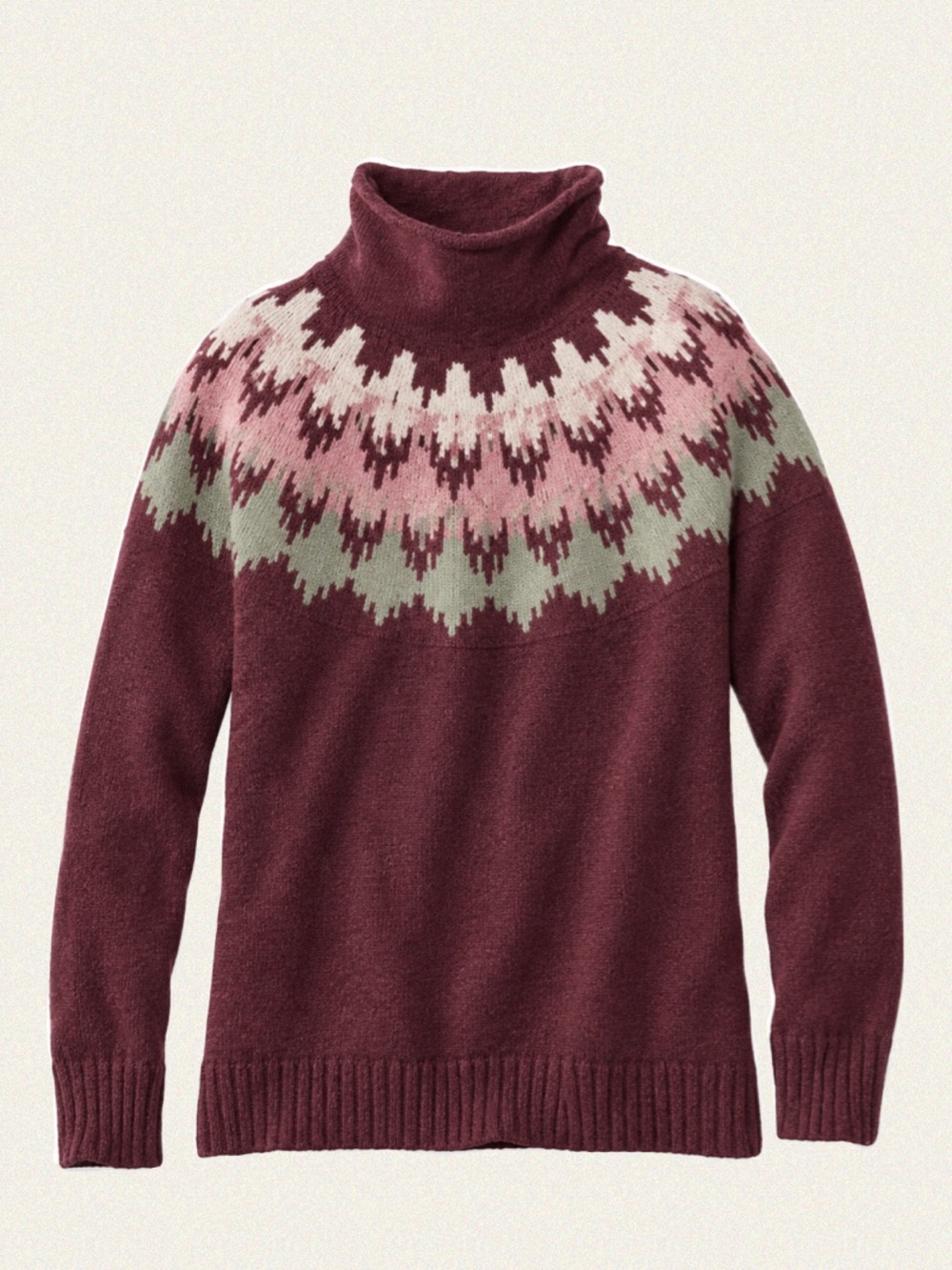 L.L.Bean Cotton Ragg Fair Isle Funnel Neck Sweater